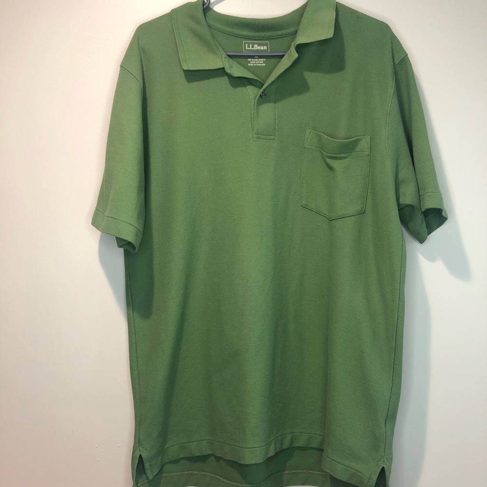 L.L.Beans Men's Premium Double L Polo, Hemmed Short-Sleeve with Pocket Green Med